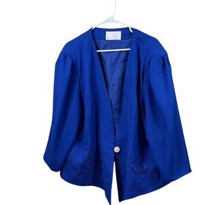 Vintage Tiara Yours Blue Embellished Blazer Jacket Career Party